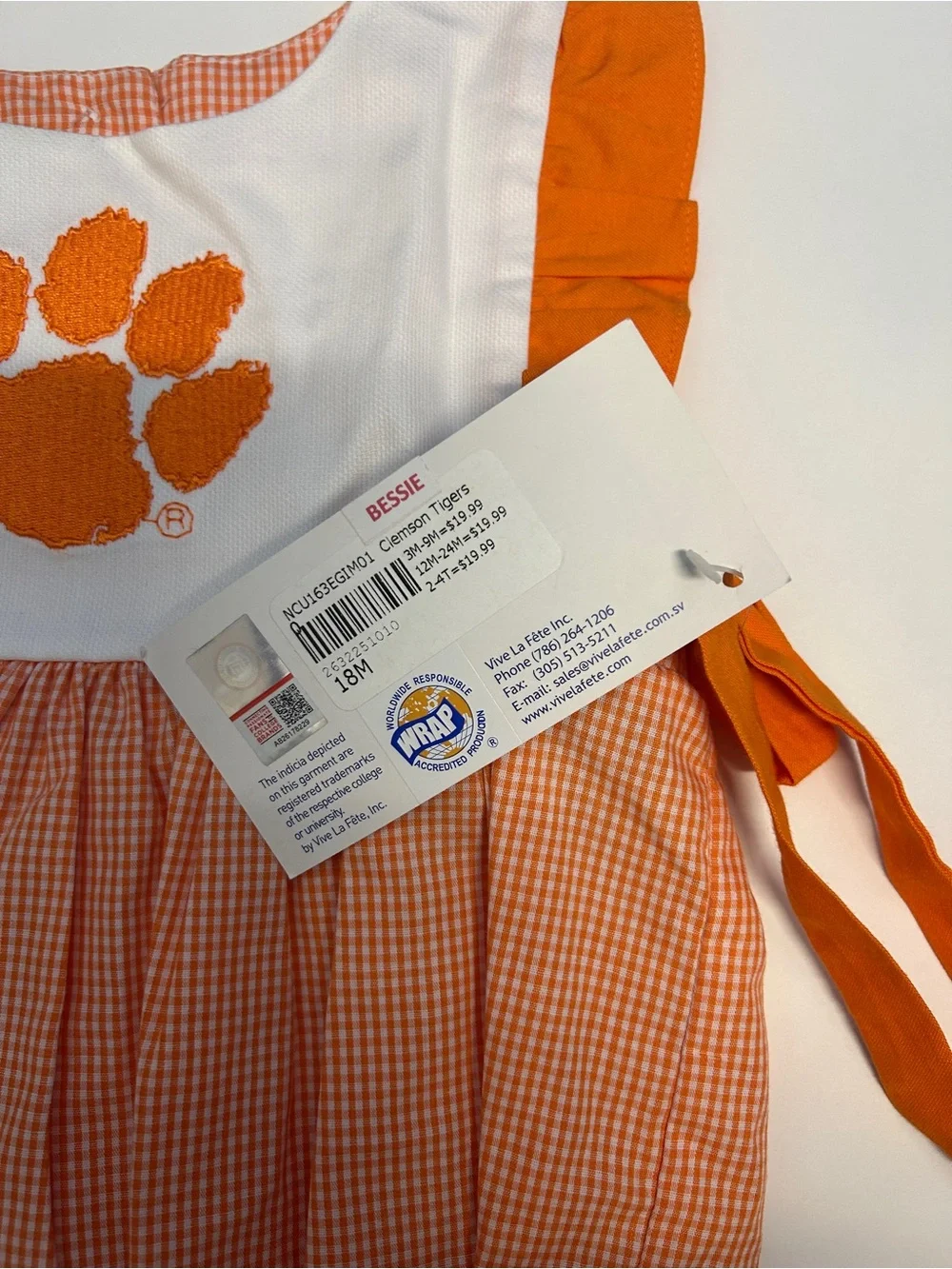 Vive La Fête Collegiate Clemson Tigers Bubble Romper Size 18 Months Orange Ginha